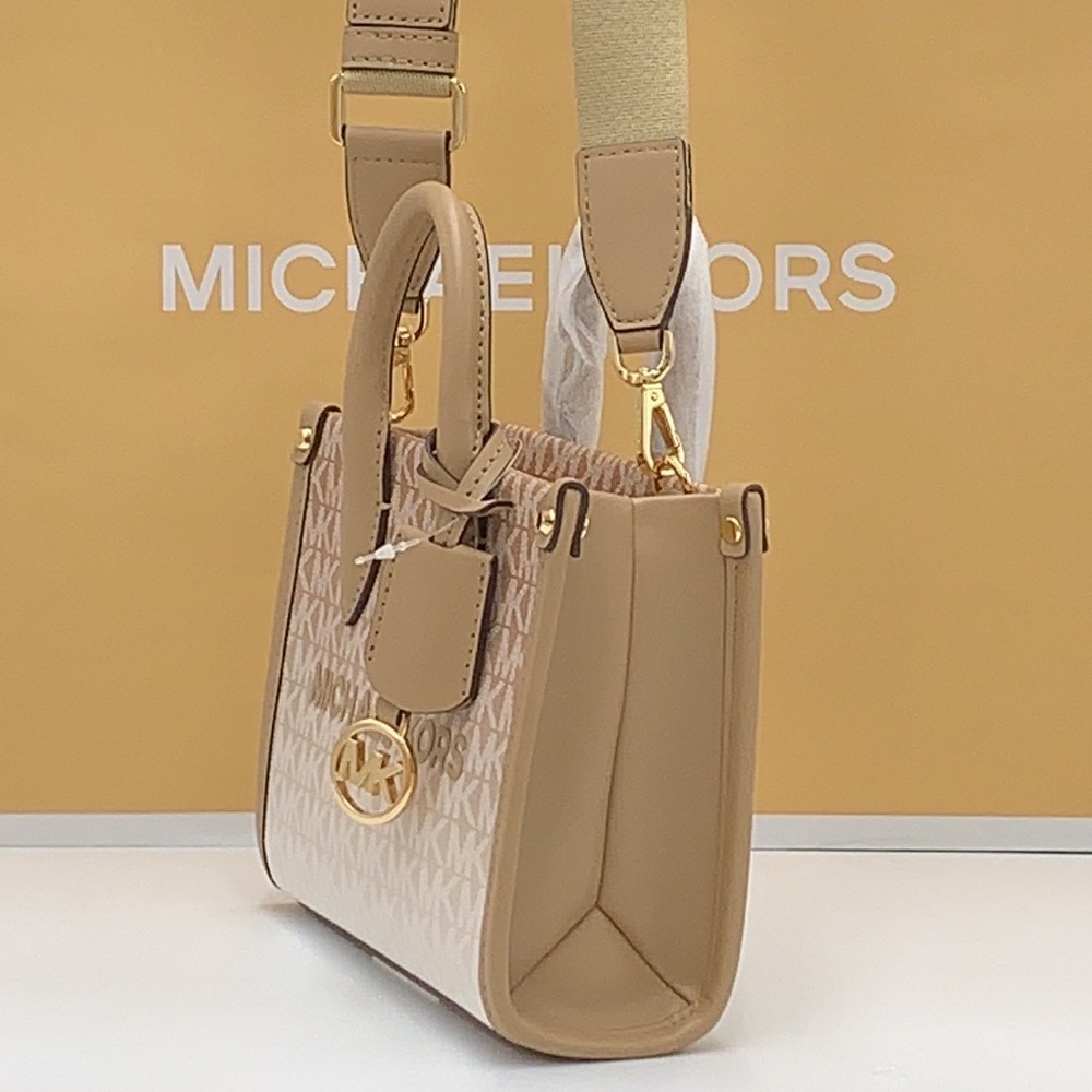 Michael Kors Mirella Extra-Small Ombré Logo Crossbody XBODY ShopperBag Camel NWT - Picture 5 of 16